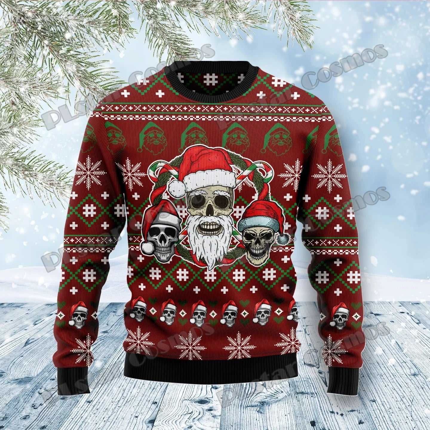 Pull de Noël Crâne à Barbe et Bonnet de Père Noël