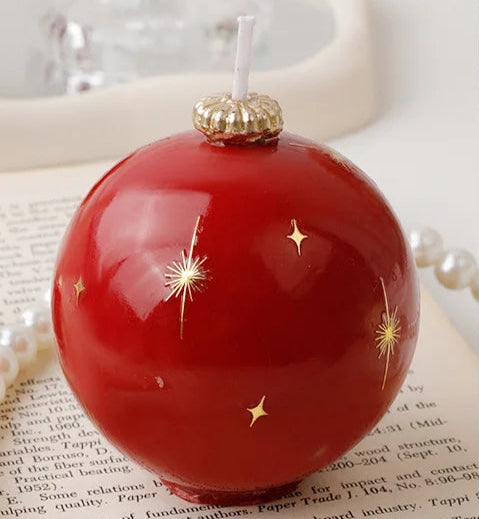 Bougie Boule de Noël Rouge avec Étoile Dorée