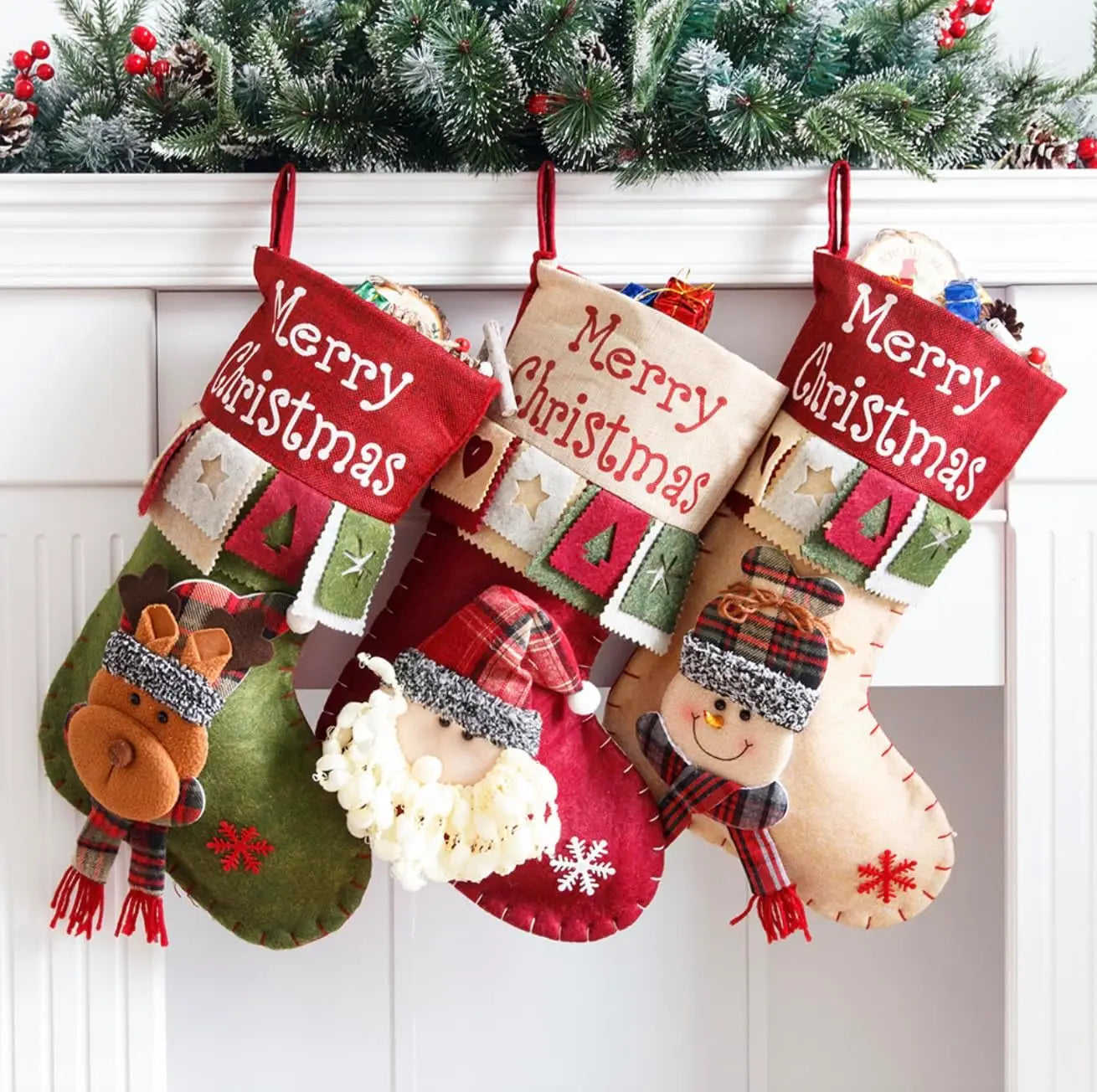Chaussette de Noël Décorative Patchwork Bonhomme de Neige