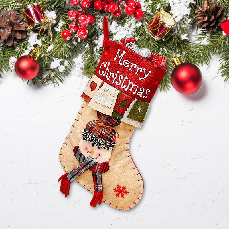 Chaussette de Noël Décorative Patchwork Bonhomme de Neige