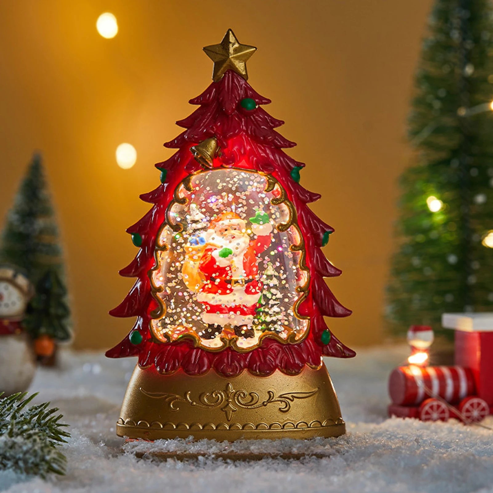 Lanterne Boule à Neige de Noël Lumineuse et Musicale