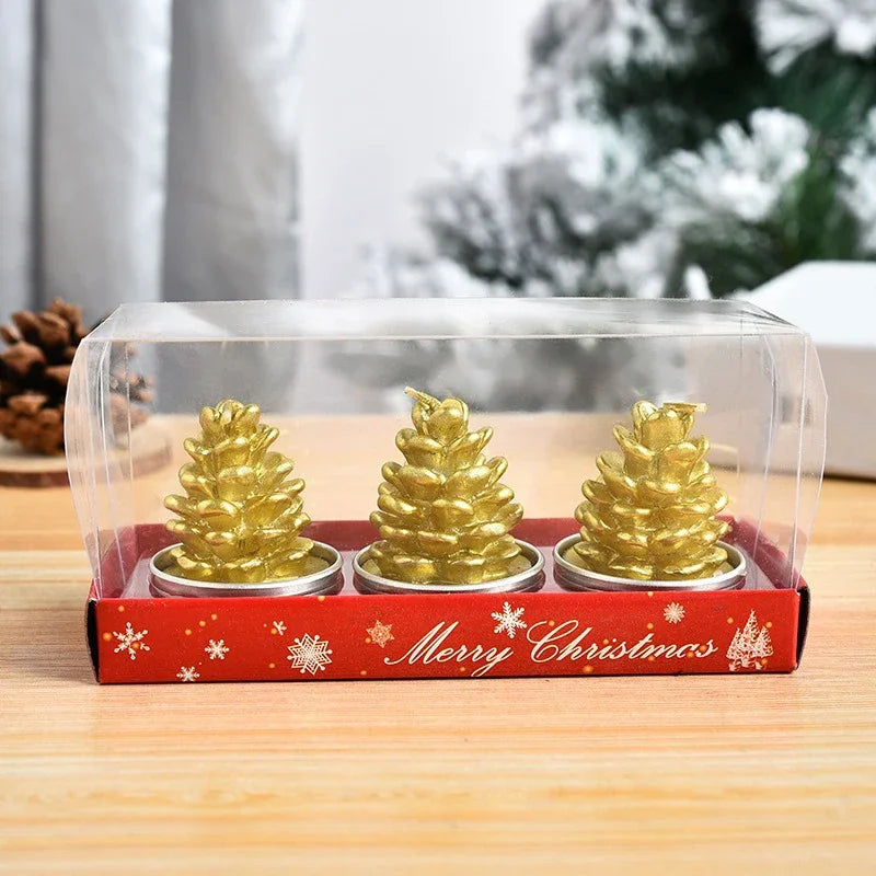 Bougies de Noël Pommes de Pins Dorées
