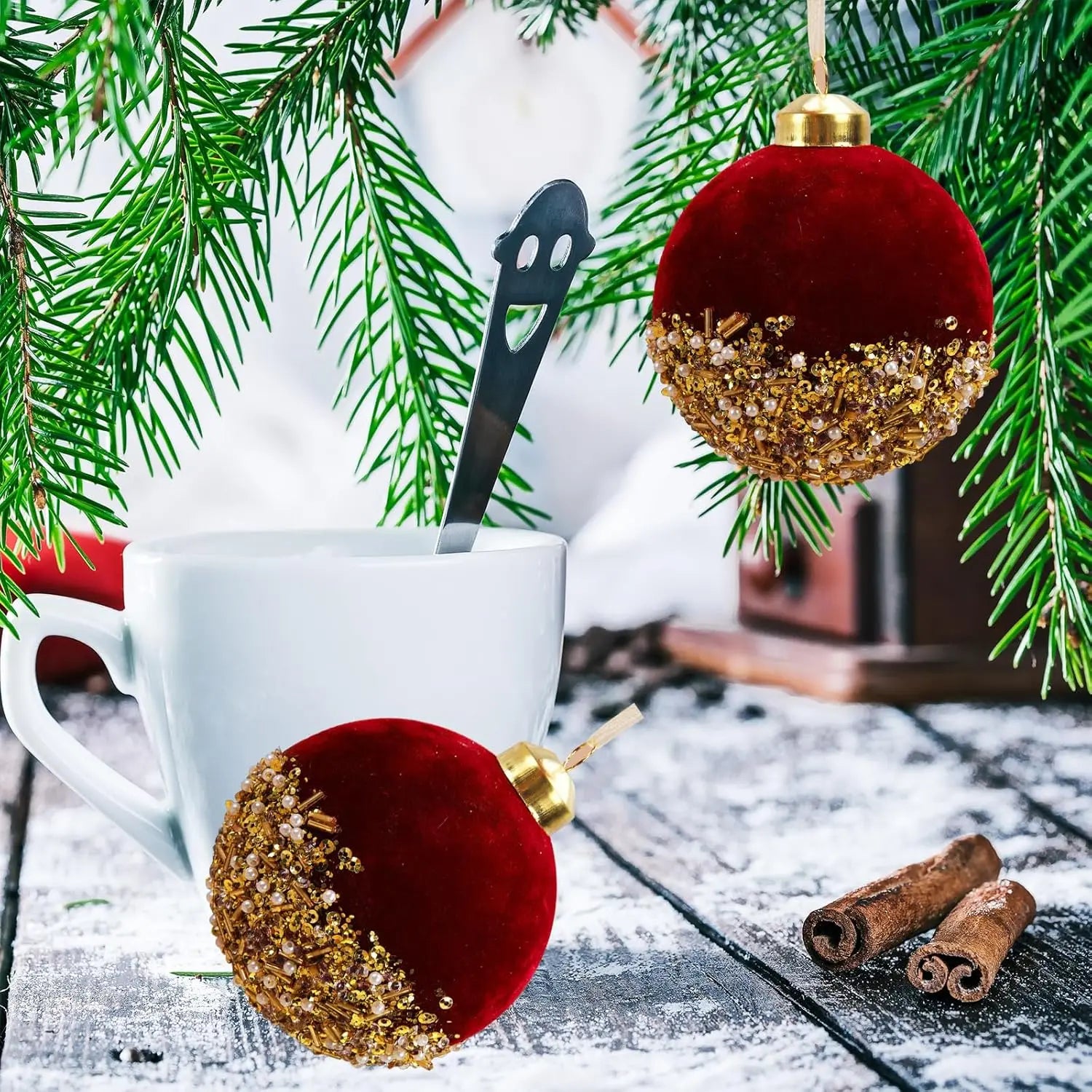 Boules de Noël Rouges en Velours
