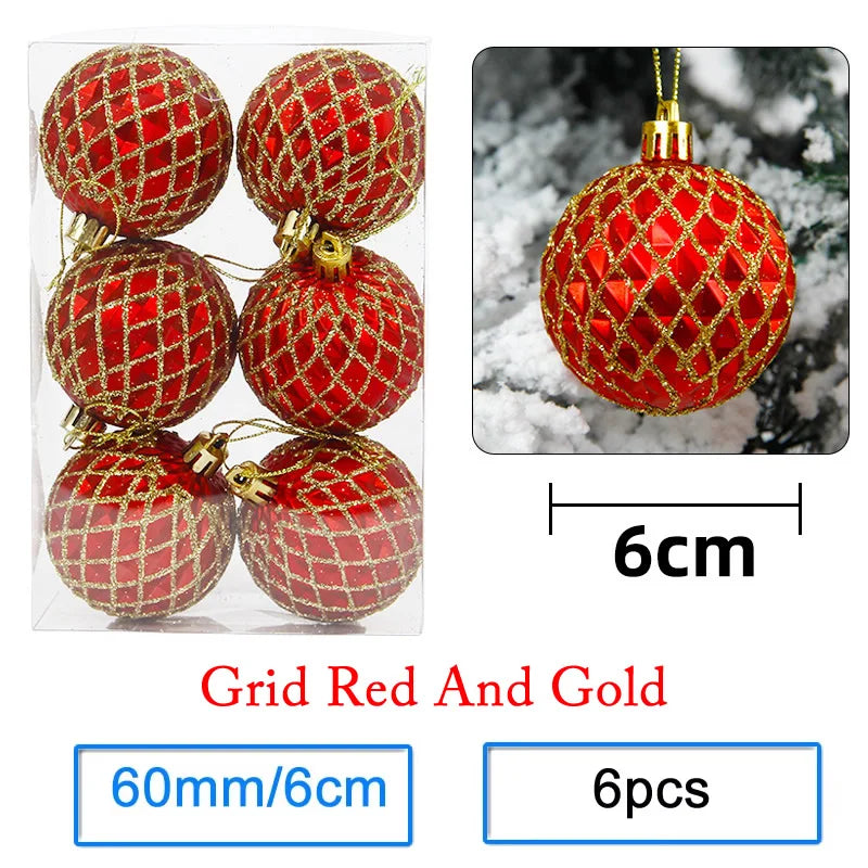 Boules de Noël Rouge et Doré Motif Grille Pailleté