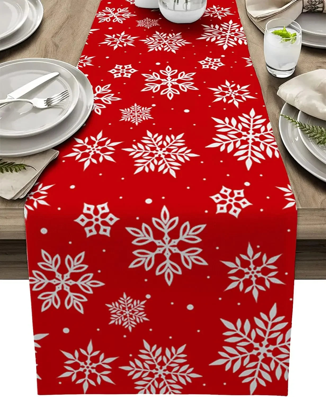 Chemin de Table de Noël Flocon de Neige Rouge