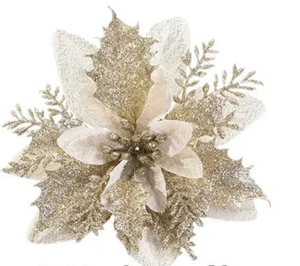 Lots de 5 Fleurs de Noël Artificielles Doré Clair