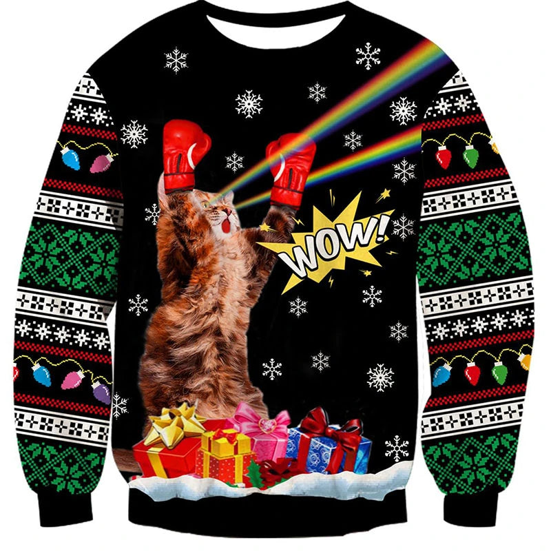 Pull de Noël "meme" Chat Boxeur Laser