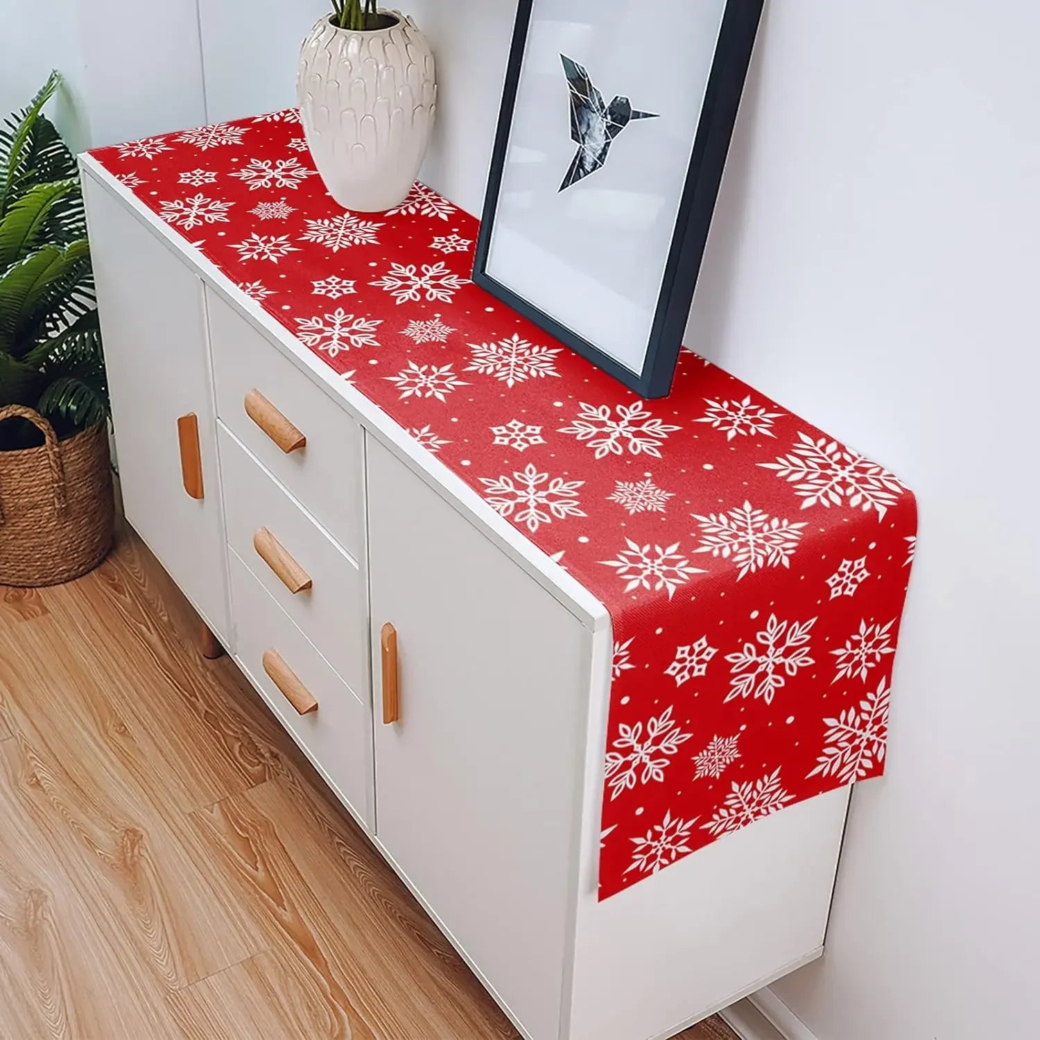 Chemin de Table de Noël Flocon de Neige Rouge
