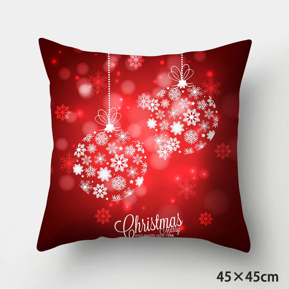Housse de Coussin de Noël Boules de Noël Flocons