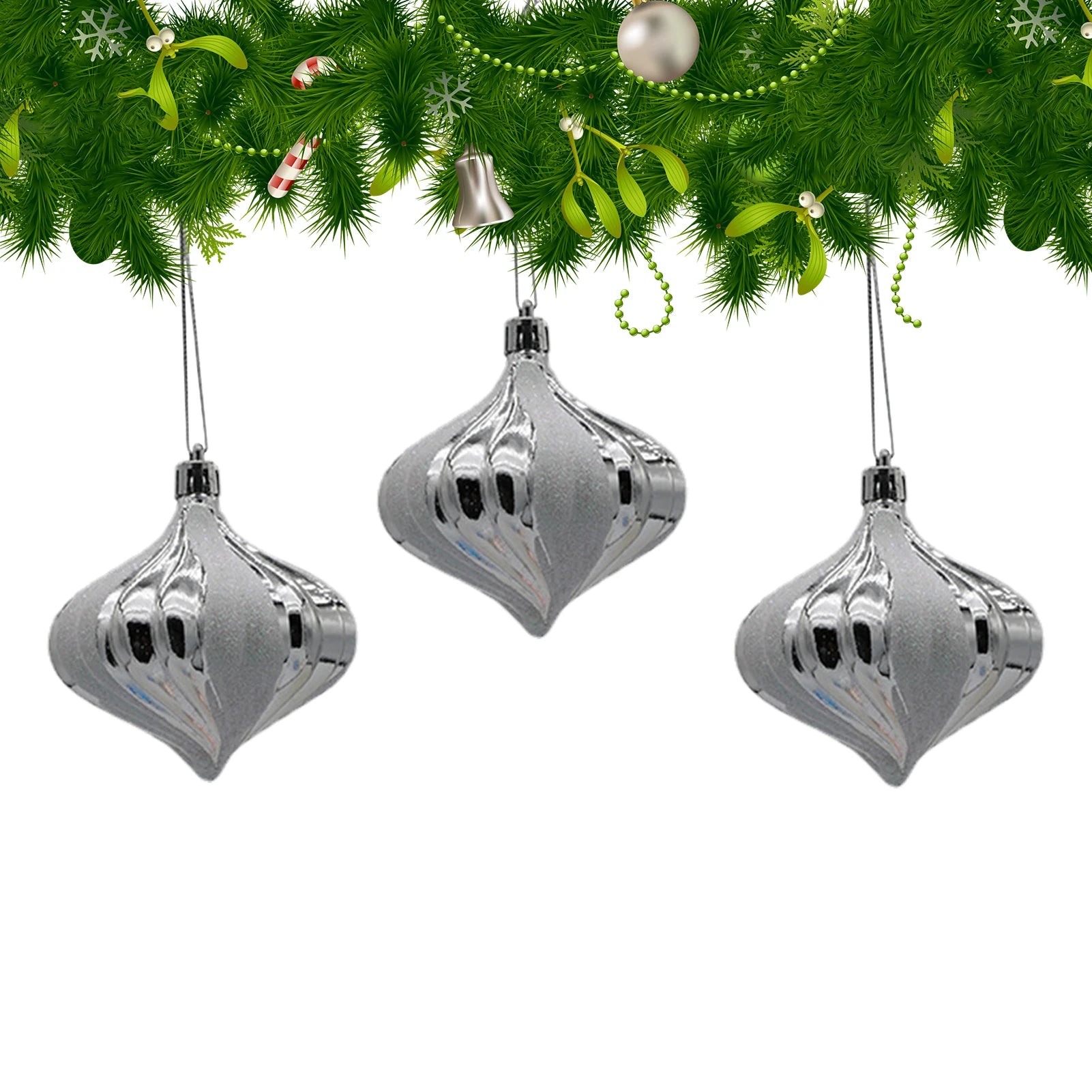 Boules de Noël Forme en Oignon Couleur Argent
