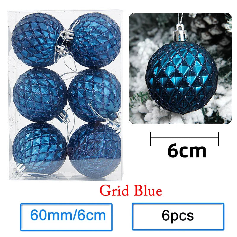 Boules de Noël Bleu Motif Grille Pailleté
