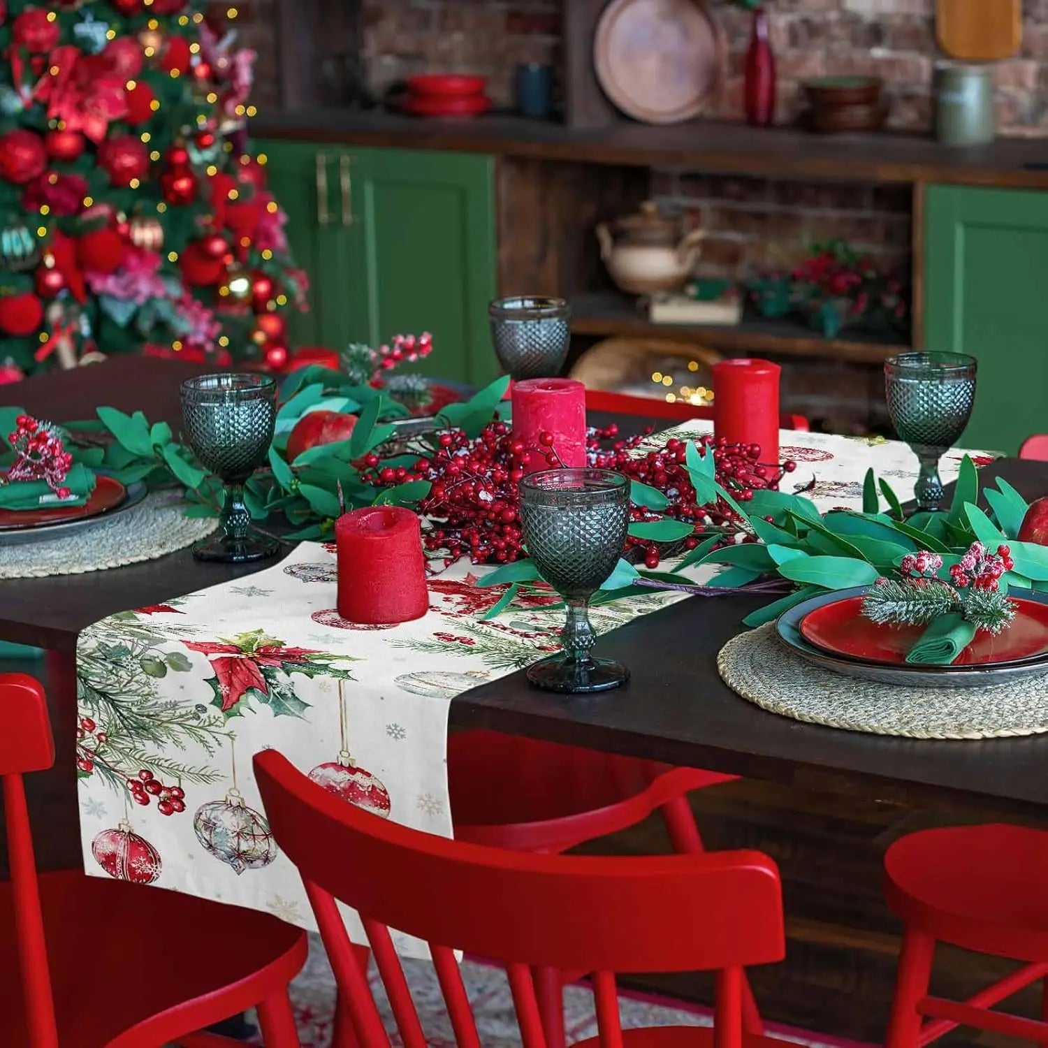 Chemin de Table Blanc Boules de Noel