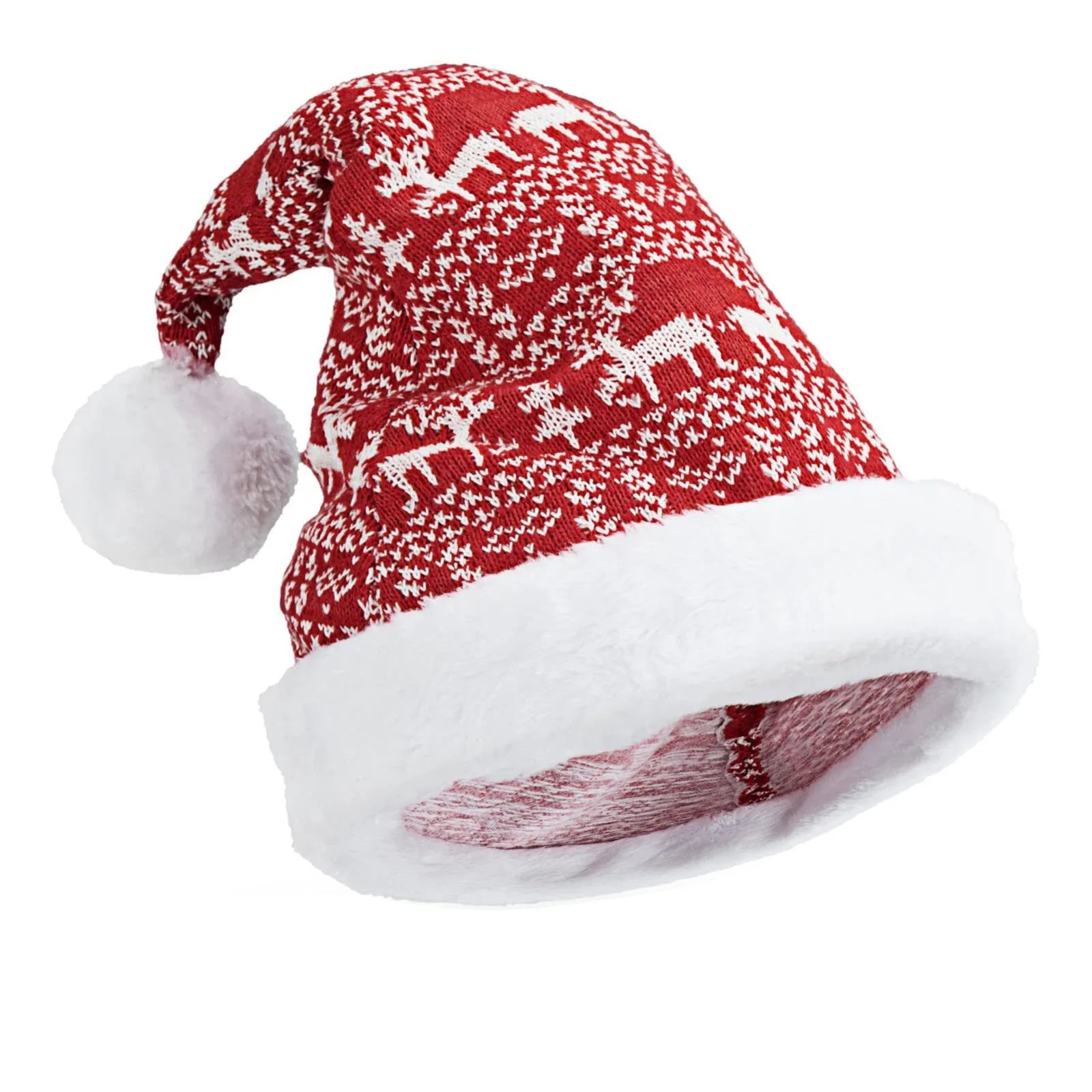 Bonnet de Noël Rouge Maille Fines Motif Renne