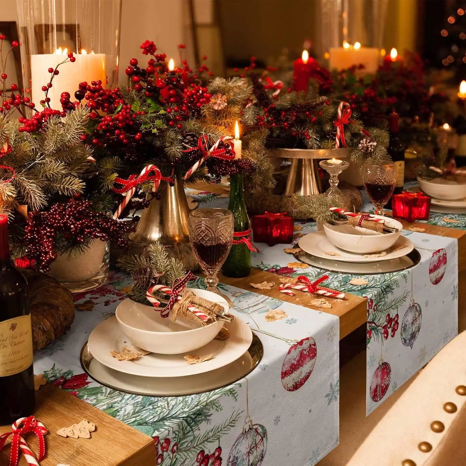 Chemin de Table Blanc Boules de Noel