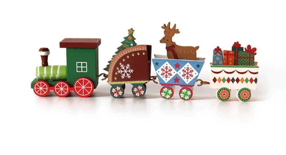 Petit Train de Noël en Bois Couleur Multicolore