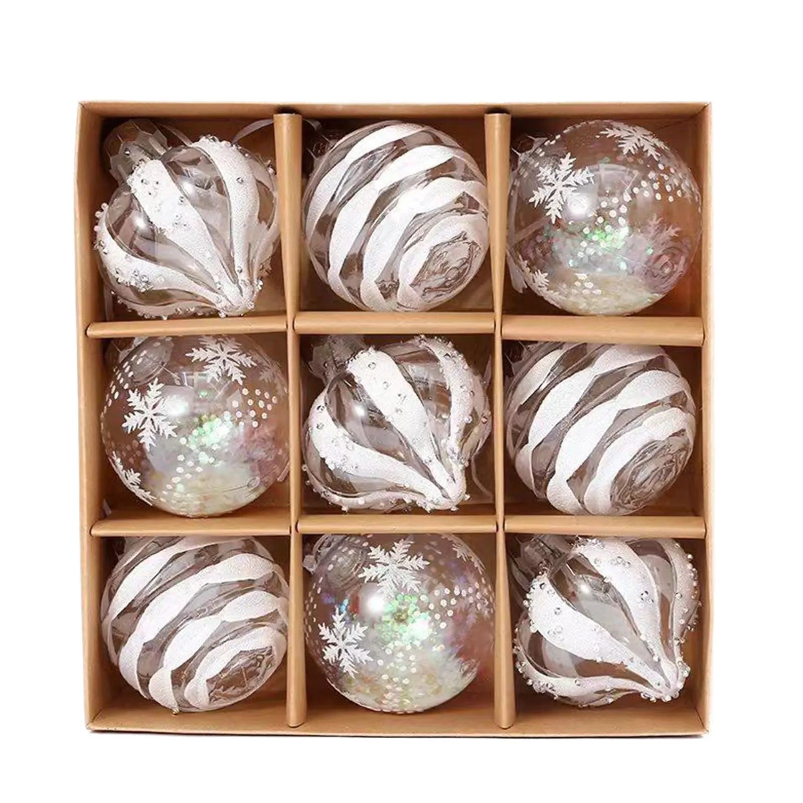 Collection de 9 Boules Blanches et Translucides Assorties, 3 Motifs