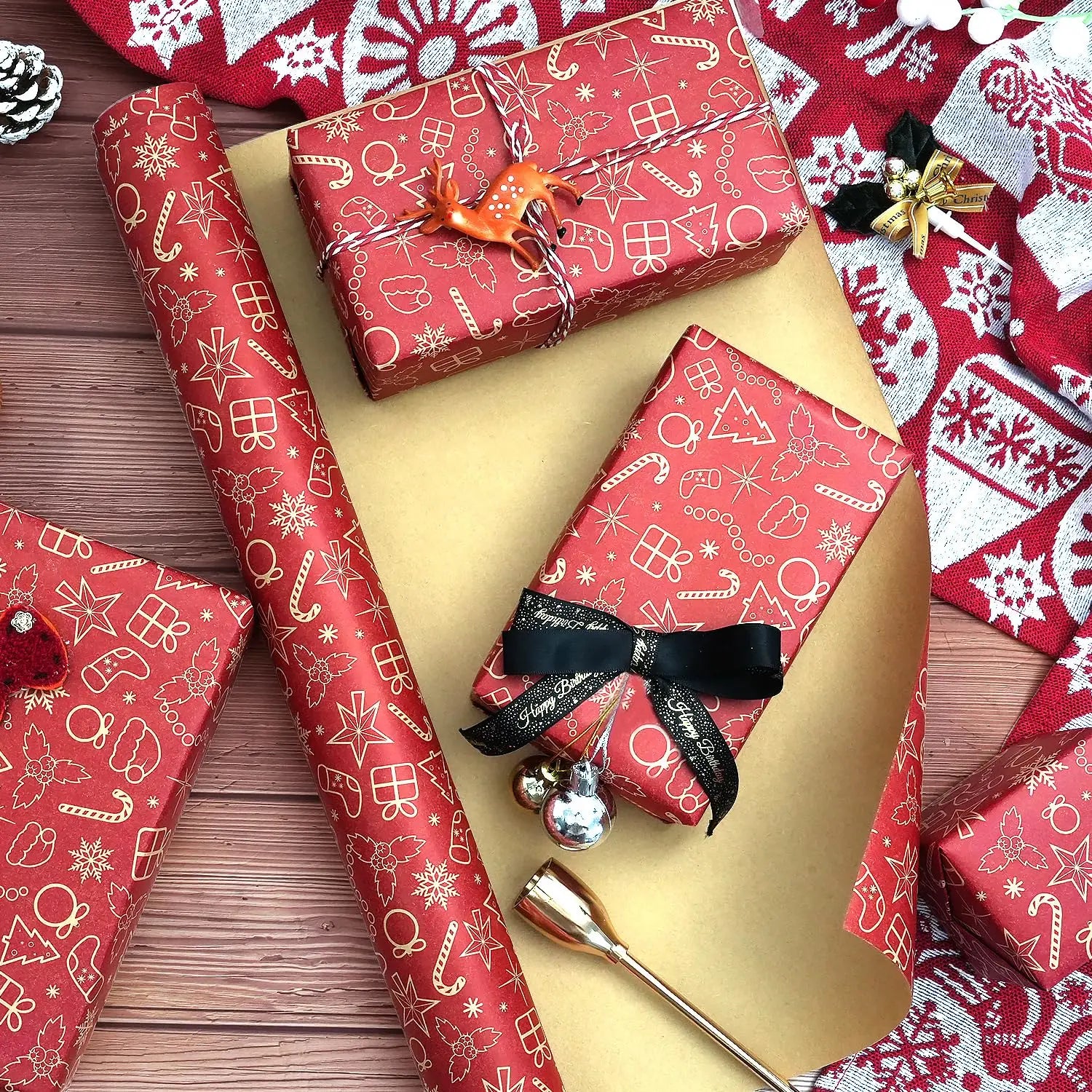 Rouleau de Papier Cadeau Rouge motifs Noël