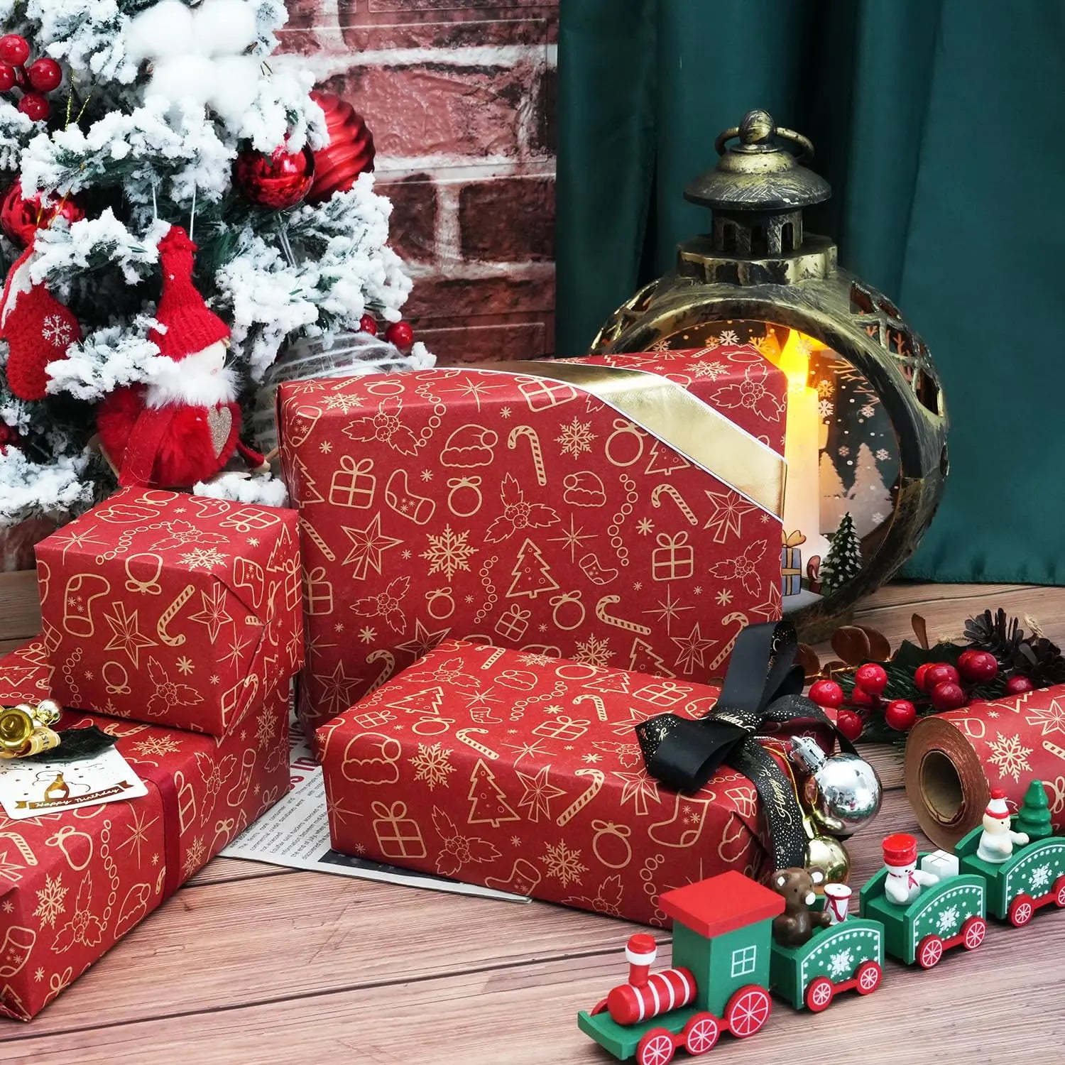 Rouleau de Papier Cadeau Rouge motifs Noël