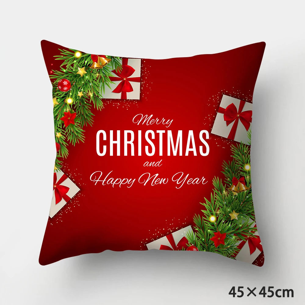 Housse de Coussin de Noël Rouge Motif Cadeau
