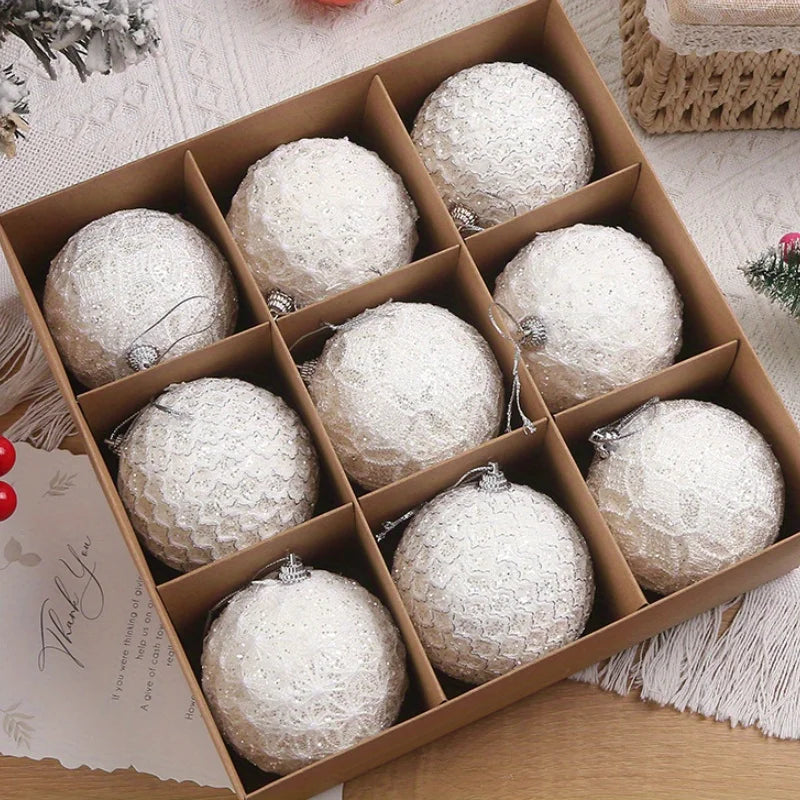 Boules de Noël Blanches et Texturées, Boite de 9