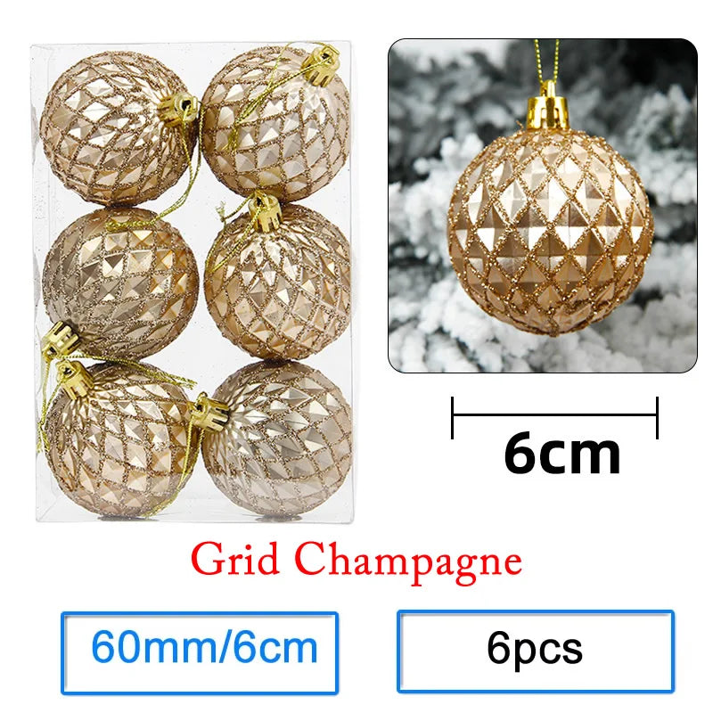 Boules de Noël Champagne Motif Grille Pailleté