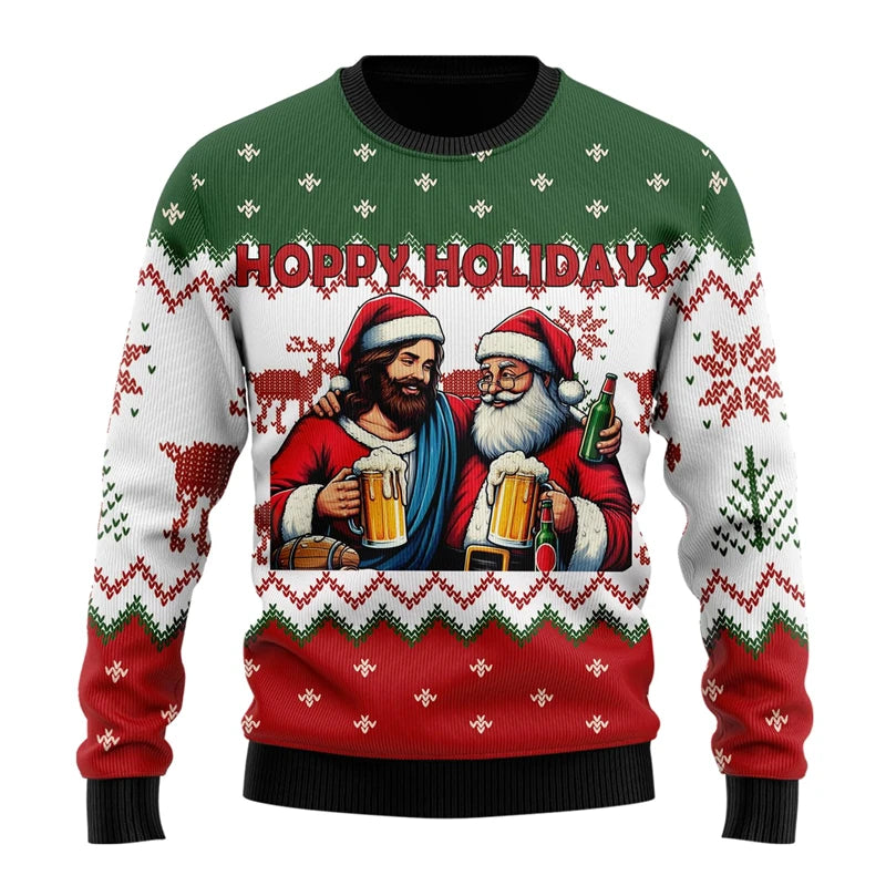 Pull de Noël Père Noel et Jesus qui Trinquent