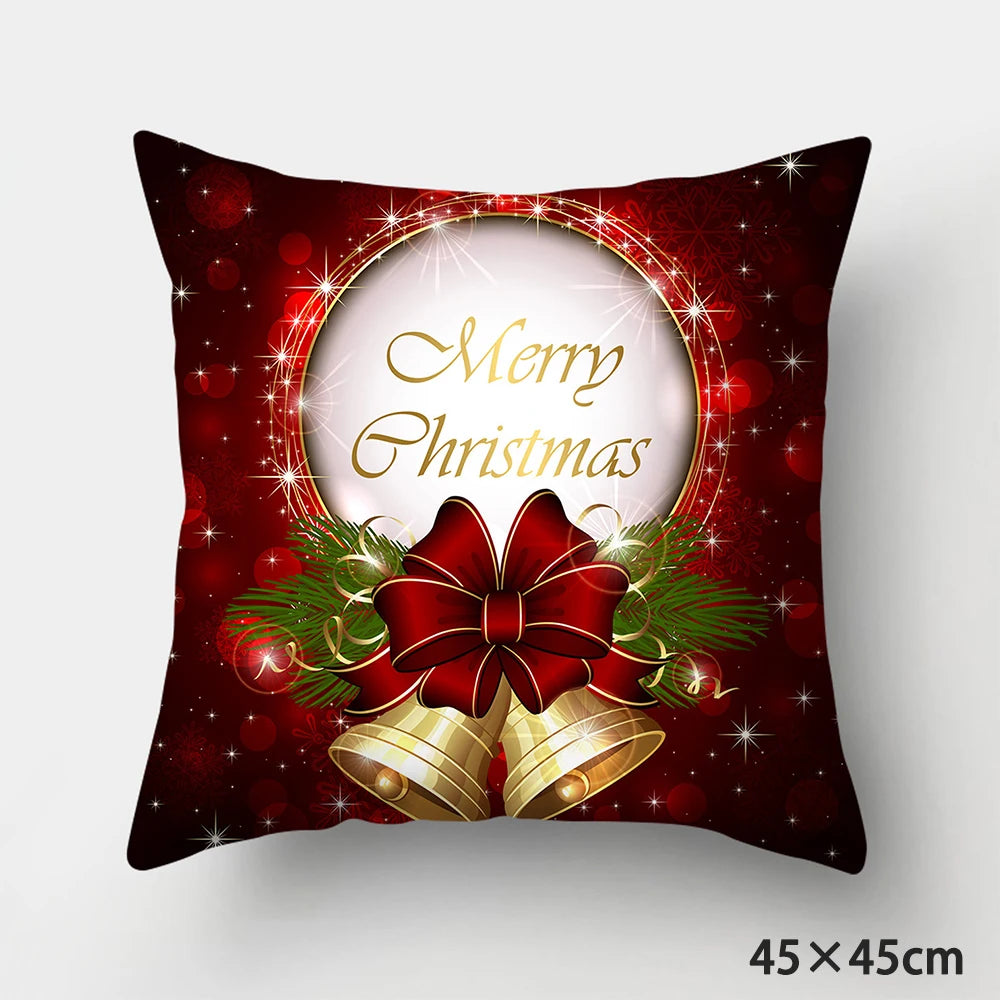 Housse de Coussin de Noël Cloches "Merry Christmas"