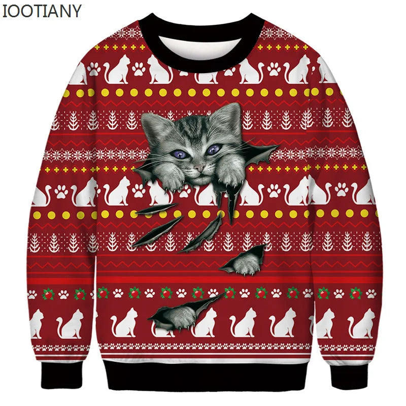 Pull de Noël avec Chat qui Déchire le Pull