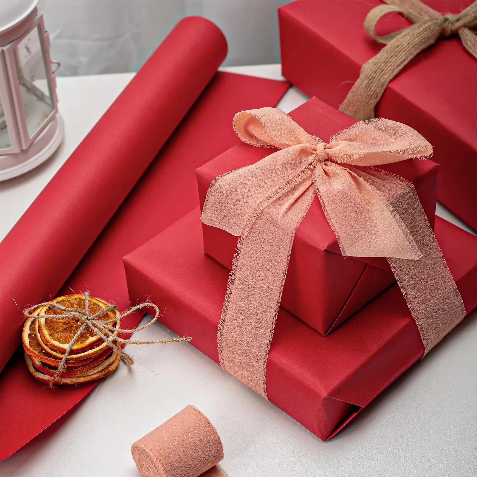 Papier Cadeau Rouge Uni Réversible