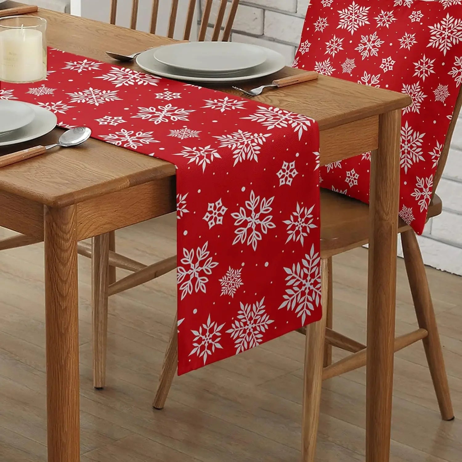 Chemin de Table de Noël Flocon de Neige Rouge
