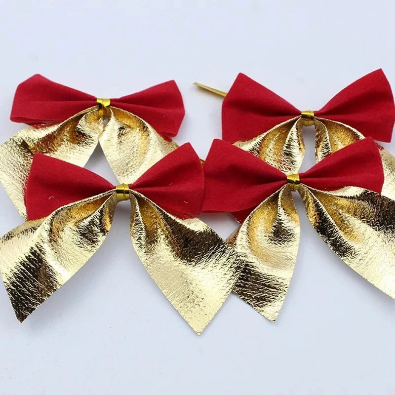 Lot de 10 Nœuds de Noël Rouge et Doré