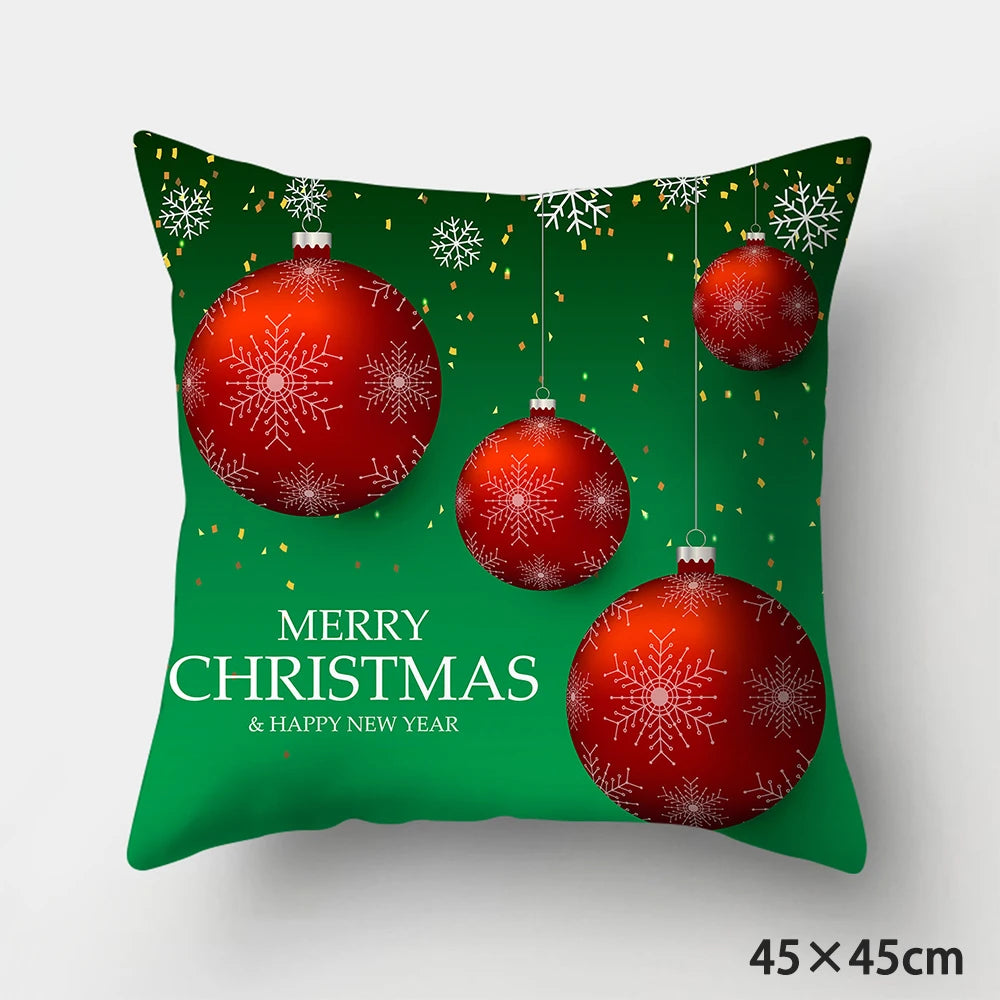 Housse de Coussin de Noël Vert et Boules Rouges