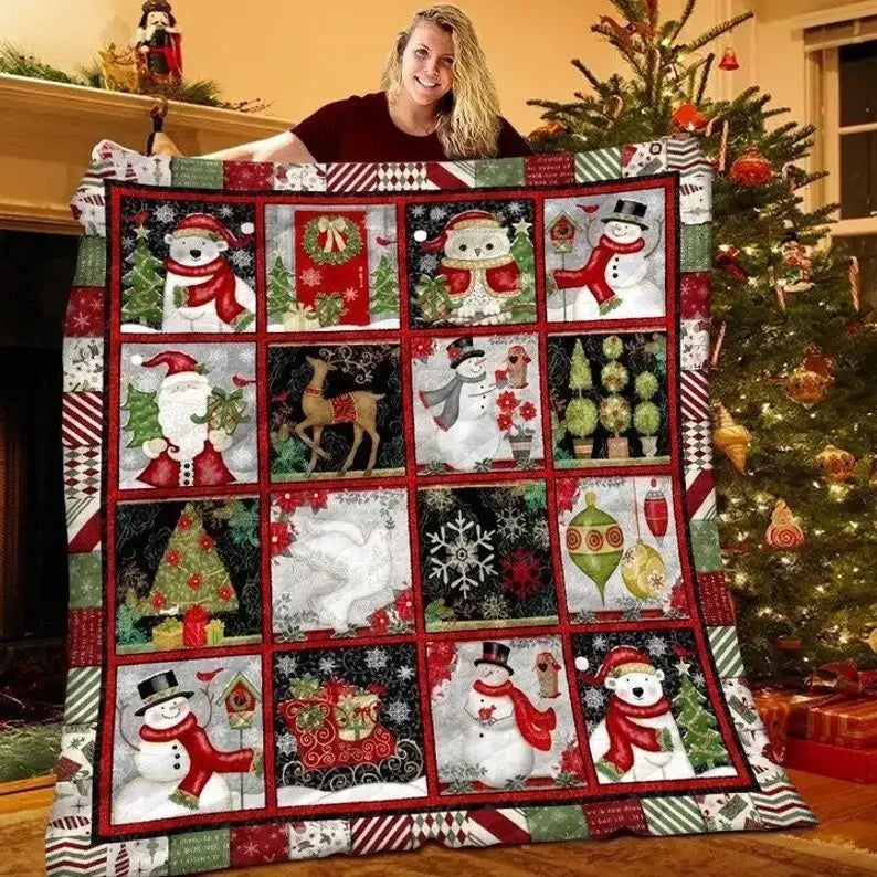 Couverture Motif Mosaïque de Noël Bonhomme de Neige