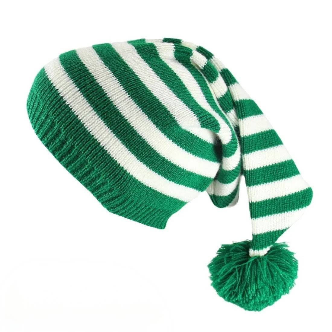 Bonnet de Noël Rayé Vert et Blanc Classique