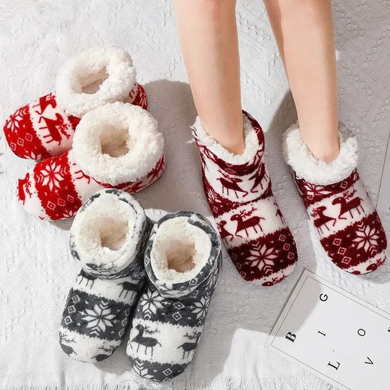 Pantoufles Fourrures Motifs de Noël pour Femmes